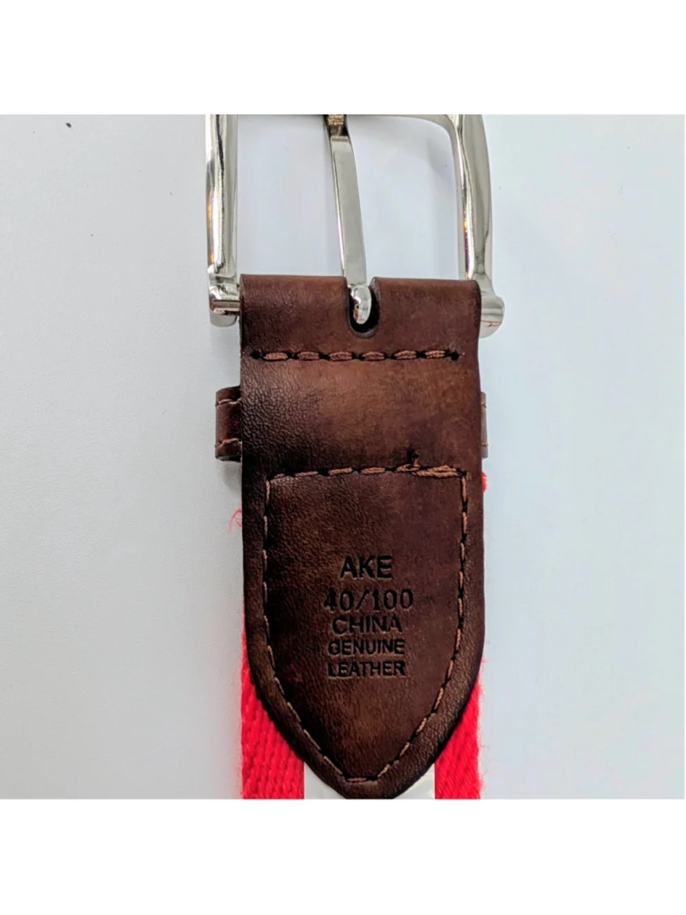 Nautica Men’s Red Webbing Belt Brown Leather Size 40 100 Preppy Golfcore Coastal